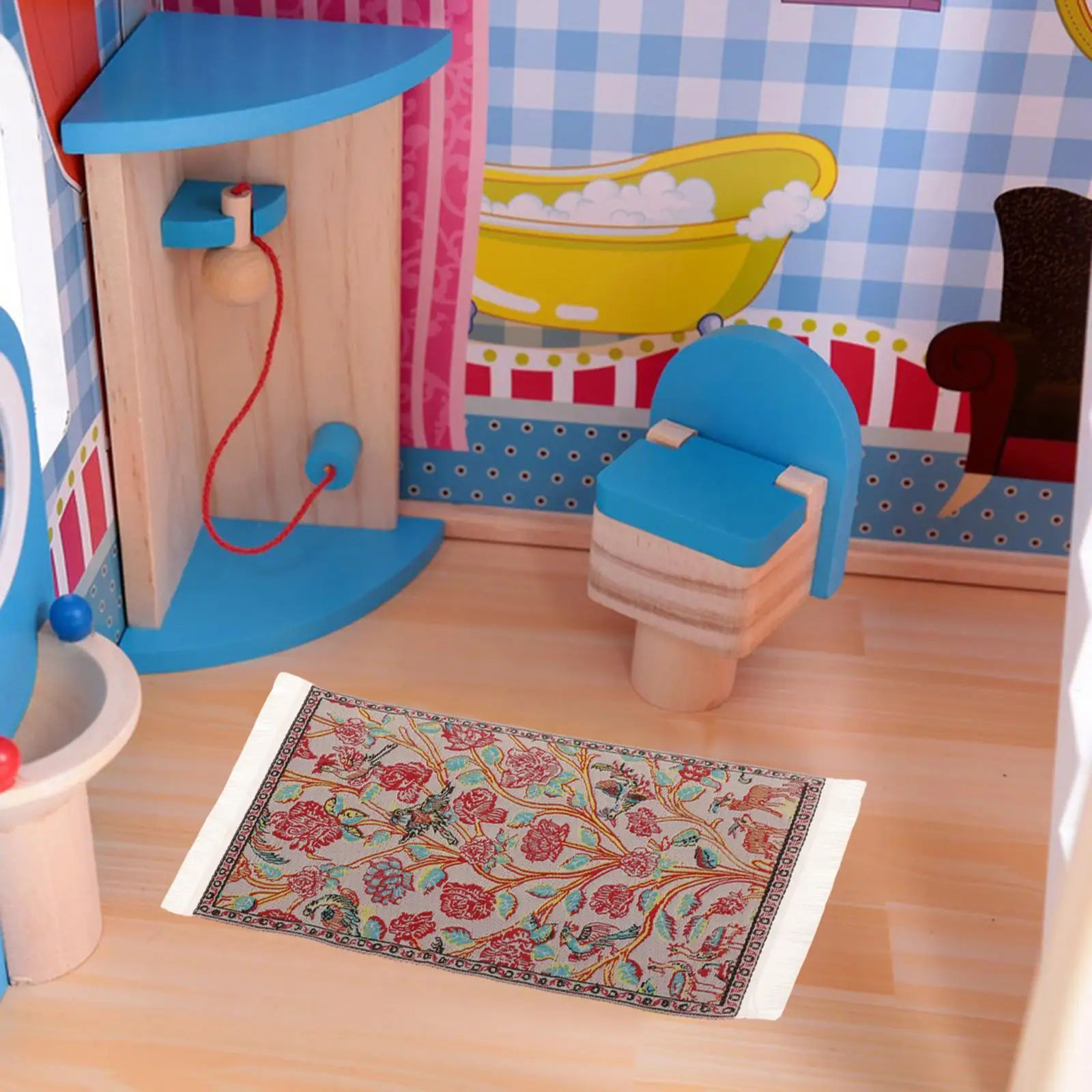 

1/12 Scale Dollhouse Carpet Handmade Pretend Play Toys Accessory Woven Embroidery Patterns Doll House Mini Rug 3.86'' x 6.18''