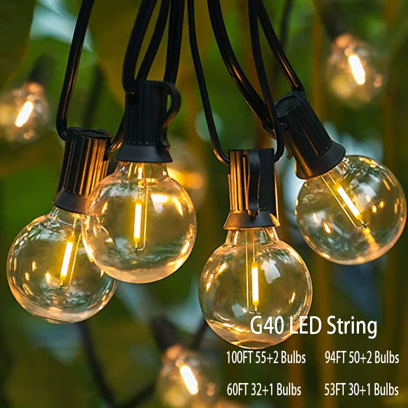 25FT 30FT 50FTG40 LED Plastic Bubble Courtyard Outdoor Fairy Tale Wedding Spherical Party Garland Warm White Light Vintage Light solar fairy lights outdoor