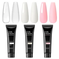 COSCELIA Poly Nail Gel Set 3 Colors 10ml Nail Extension Gel Quick Buildering Nails Gel Set White Pink Transparent Nude Glitter 1