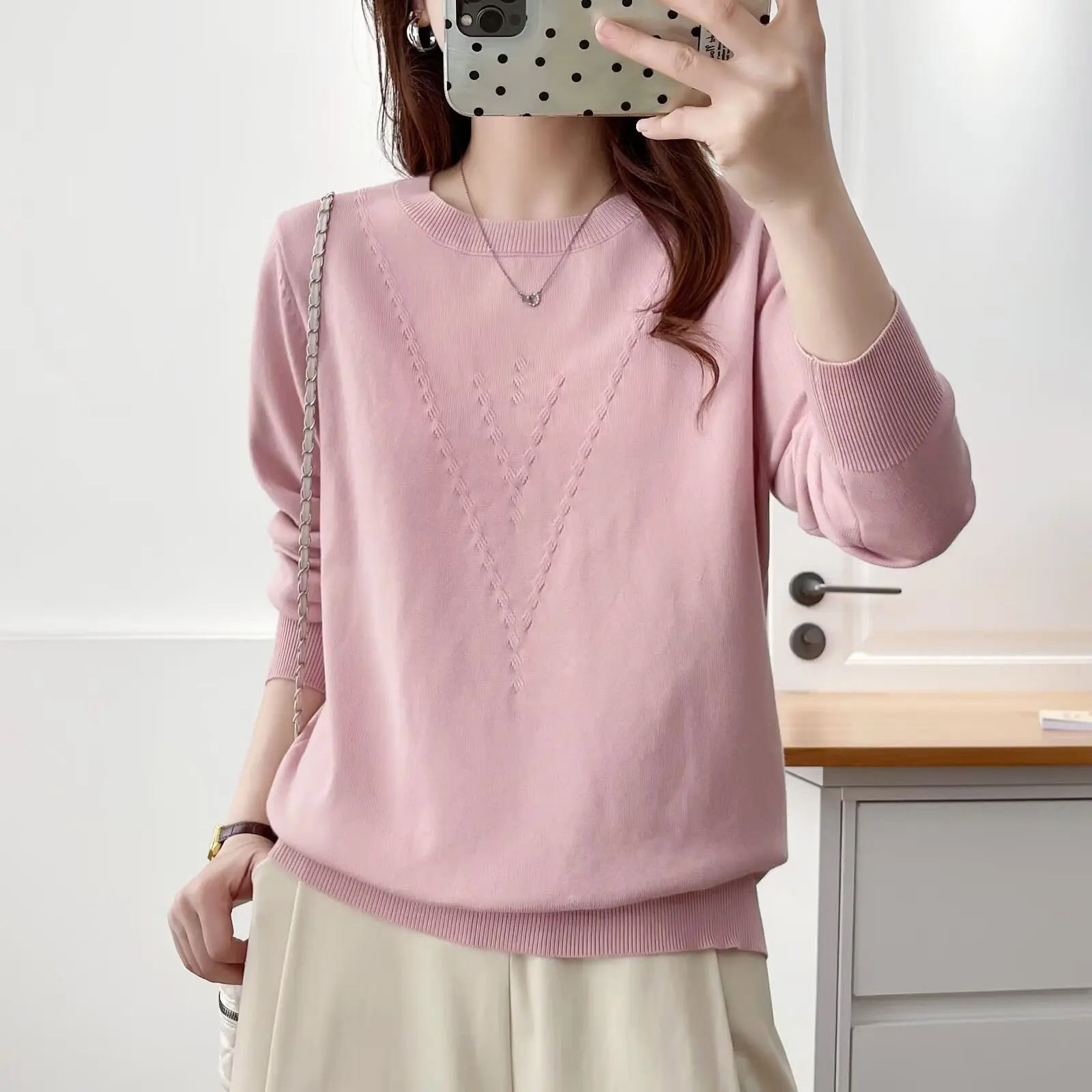 XXXL Fashion Plus Size Women's Sweaters New Autumn Winter Style Versatile Elegant Round Neck Jacquard V Base Pullovers 6698