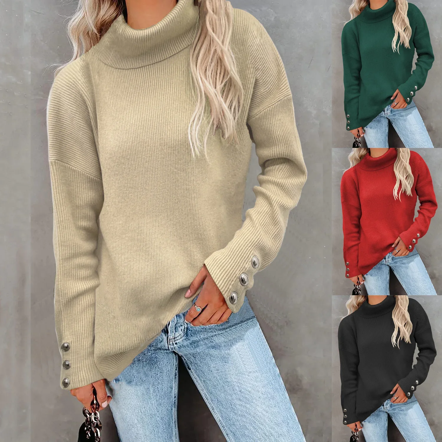 

Вязаный пуловер с длинным рукавом, облегающий свитер-водолазка