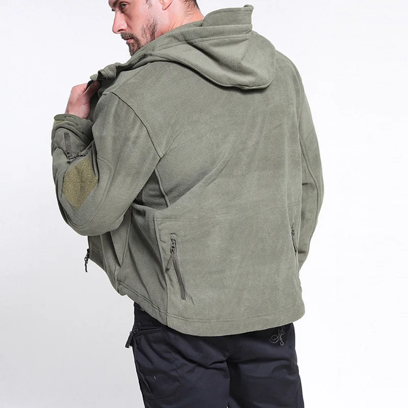VAGUELETTE Military Men's Fleece Jacket Full-Zip Camouflage Tactical Shell Hooded Jackets Soft Winter Outdoor Coat