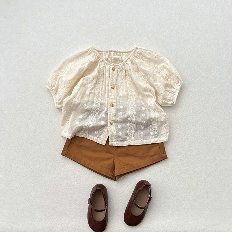 Girls Floral Embroidery Blouse Tops for Summer