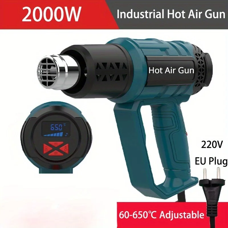 Blue Light Display Button Intelligent Temperature Adjustment Electric Baking Gun for Bending Forming and Plastic Drying
