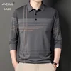 New Men's Polo Shirt Long-sleeved Polos Shirt Lapel Fashion Spring and Autumn Thin Shirt Casual Loose Tops Striped Streetwear