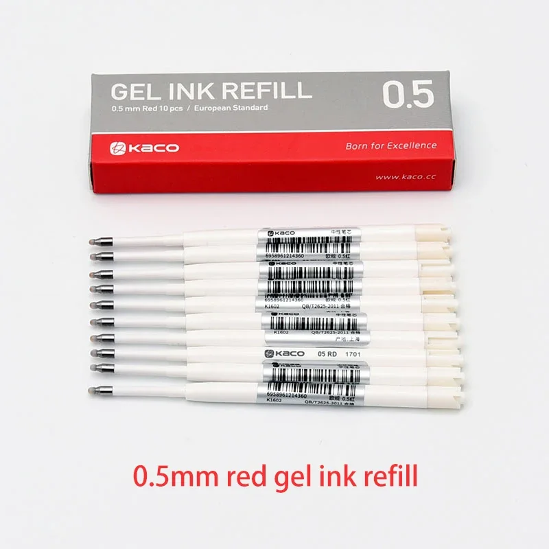 10pcs/box Kaco European Standard Gel Ink Refill G2 0.5mm Blue Black Red International Universal Refills for Click Gel Pen 6