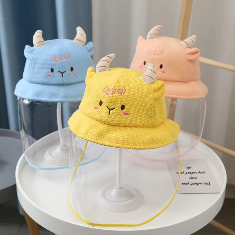 

Kids Hat Fisherman's Hat Large Brim Cute Sheep Children's Protective Cap Shade Hat Anti Droplet Detachable Double Sided Sun Hat