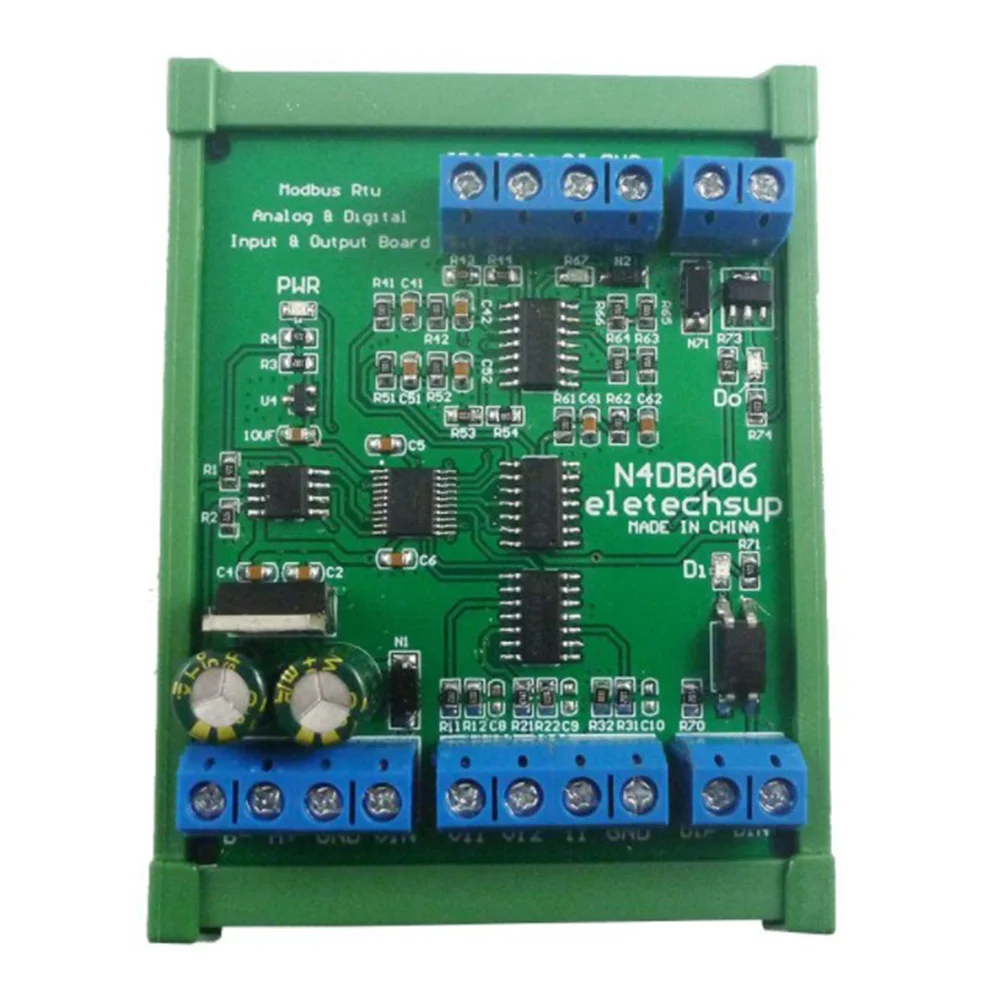 

DC 12V 8CH Analog Digital Input Output Devices 0-5V 0-10V 4-20MA DAC ADC RS485 Modbus RTU Board, (with Din Rail Box)