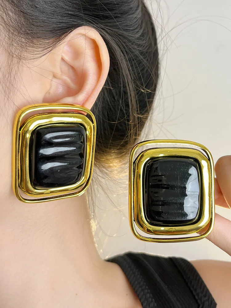 Vintage  Black Geometric Large Square Ear clips Without Pierced for Women Jewelry  Exaggerated Female Fashion Party Jewelry 2