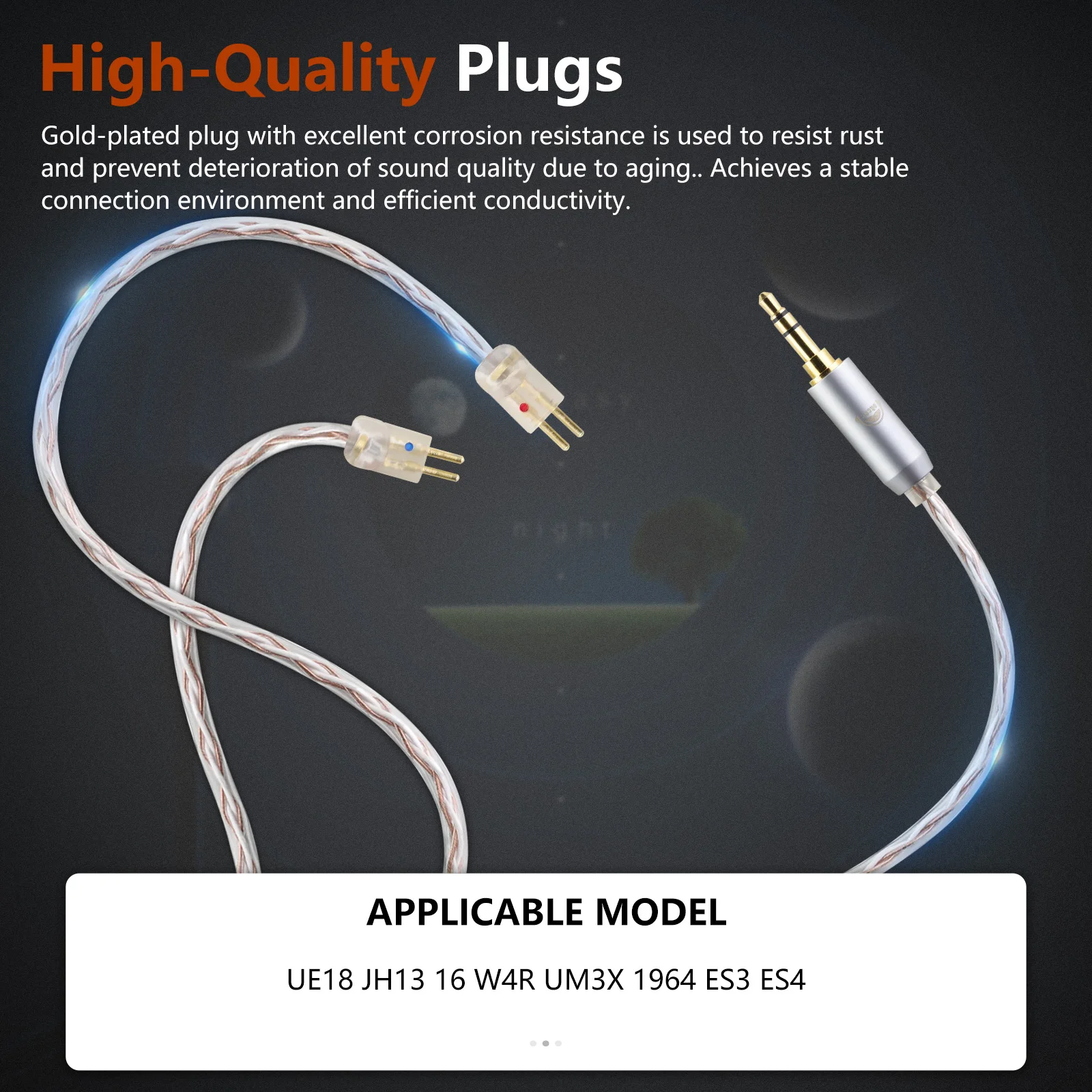 OKCSC 0.78mm 2 PIN Standard Balanced Earphone Cable for UE18 JH13