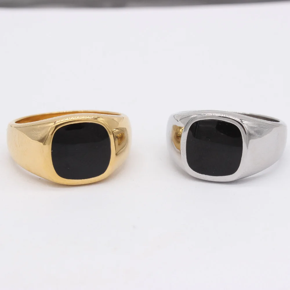 

Fashion Simple and Cool Style Square Black Drip Stainless Steel Ring Size 7-12