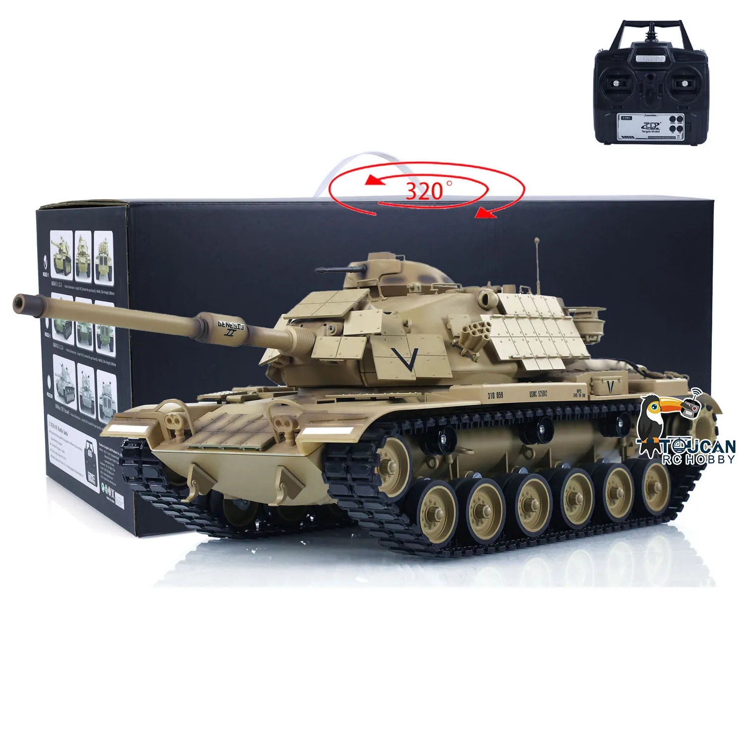 1/16 통데 RC 전투 탱크 미국 M60A1 RTR ERA 투칸 무선 조종 탱크 사운드 320 °   소년 모델을 위한 적외선 BB 슈팅 장난감