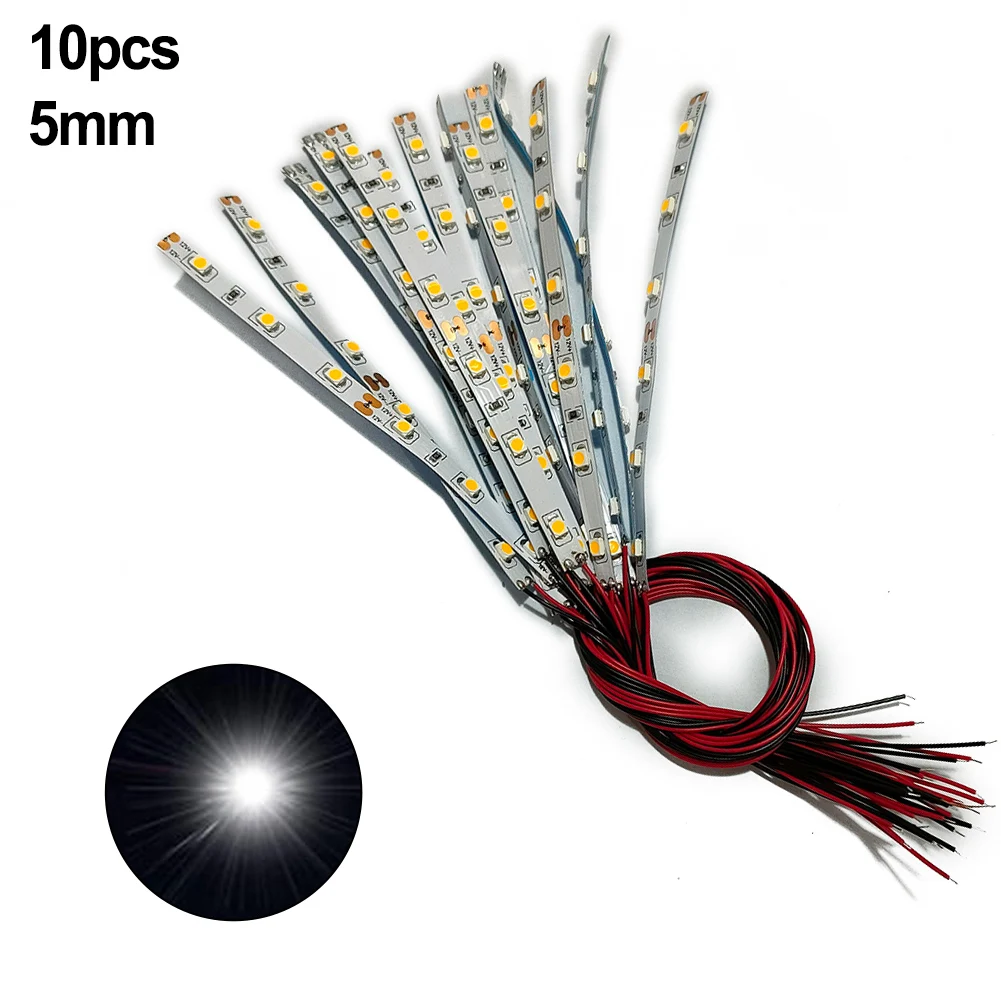 

10pcs Pre Wired White Strip 6 Led SMD LED Light Self-adhesive Flexible 12V ~ 18V Perfect For Railway & Building Layout