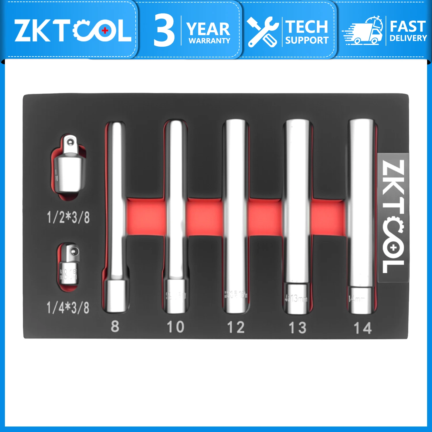 7-teiliges tiefes metrisches Steckschlüsselsatz, 3/8-Zoll-Antrieb, 12PT, 8–10–12–13–14 mm, extra lang, tief, 120 m, verlängertes Steckschlüssel-Werkzeug, DIY-Werkzeug