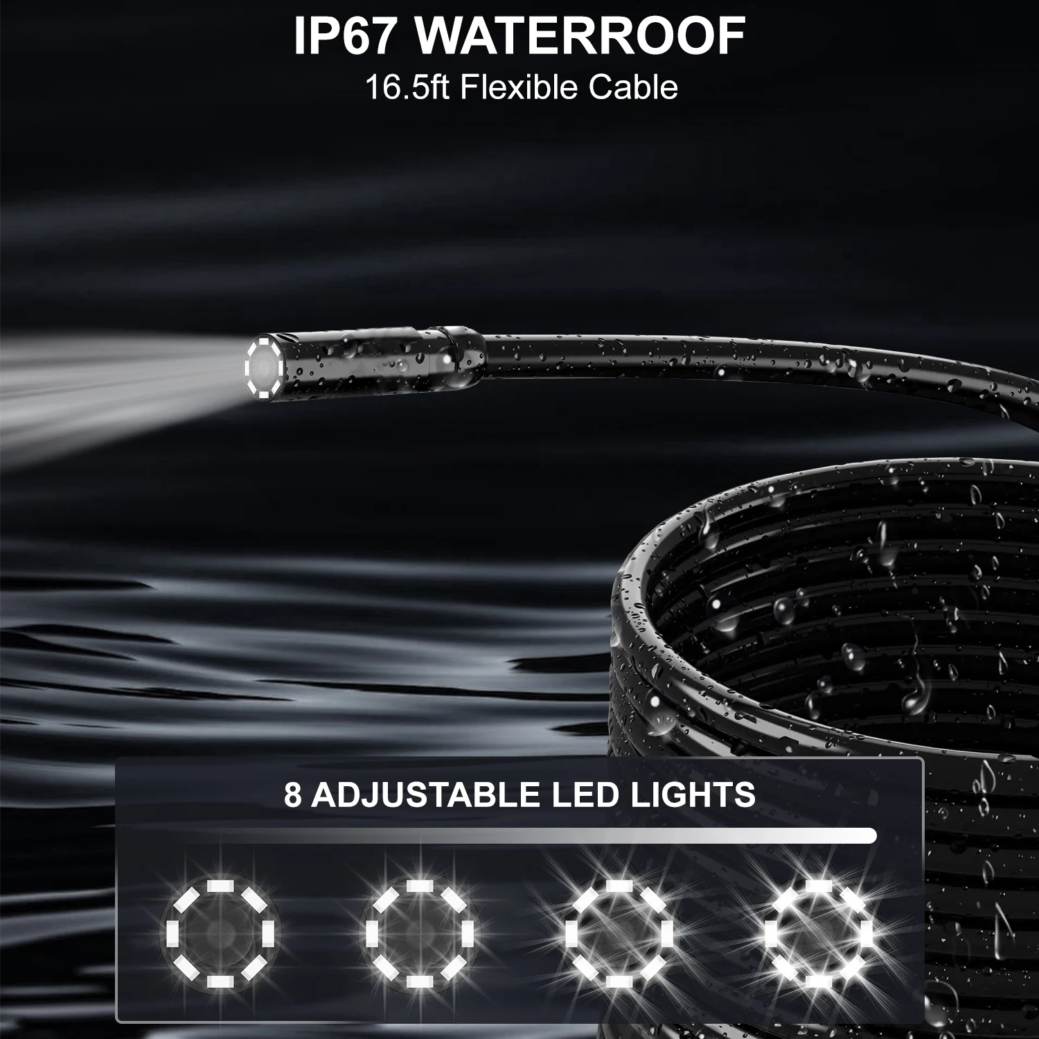 Hanmatek Telecamera per endoscopio industriale Schermo da 4,3 pollici HD1080P IP67 Periscopio di ispezione con 8 luci a LED impermeabile per riparazione auto tubi - immagine 5