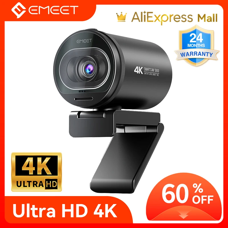 

4K Webcam 1080P 60FPS Autofocus Streaming Web Camera EMEET S600 Living Stream Camera With Mics&Privacy Cover for Tiktok/YouTube