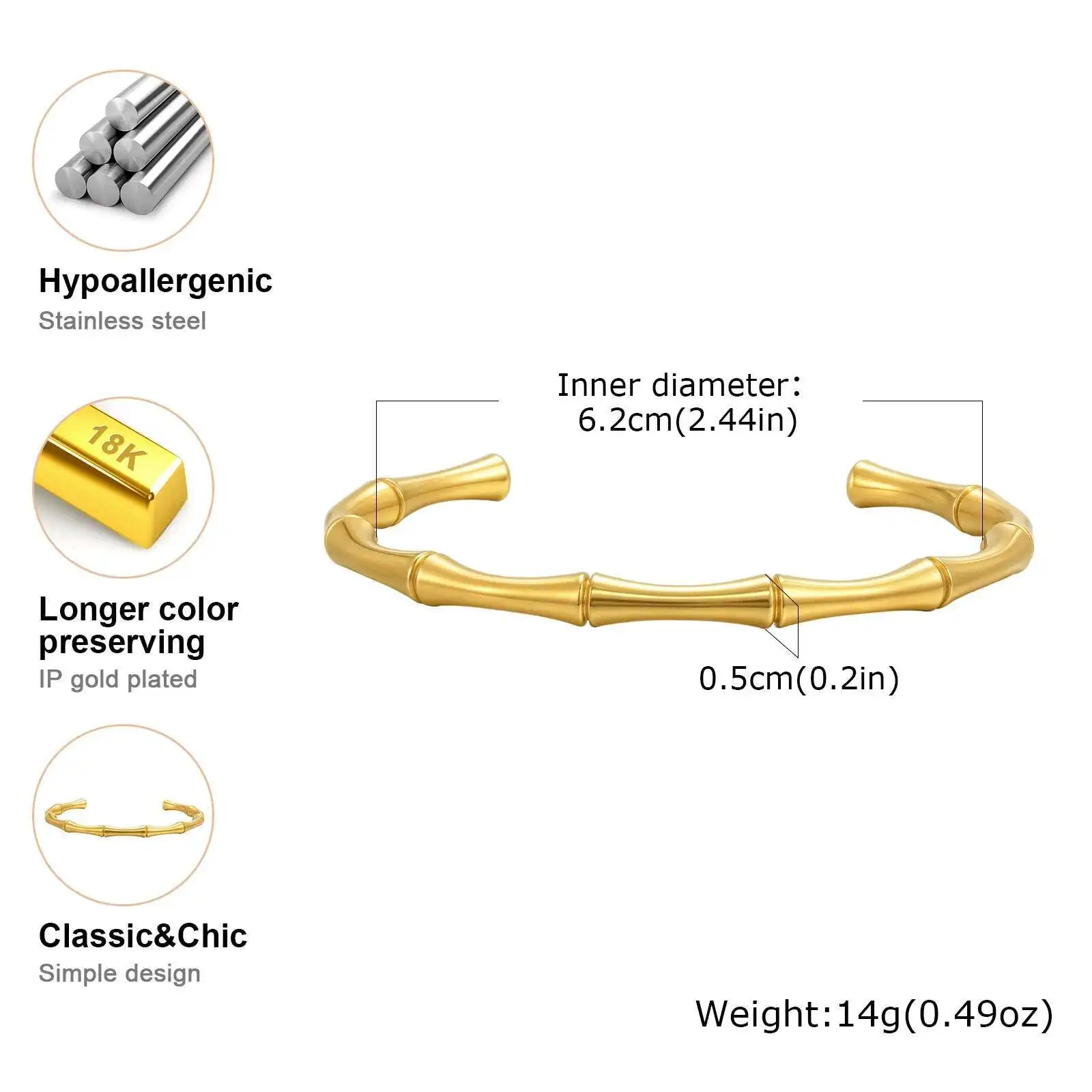 Prjewel Wear-resistant Stainless Steel Bracelet For Women Gold Color Waterproof Bamboo Knot Open Bracelet For Girls Party Gifts 3