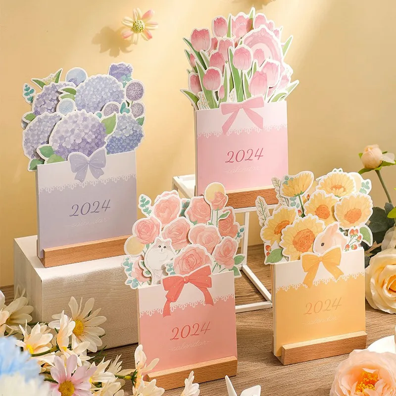 2024 Literary Calendar Three-dimensional Flower Desktop Ornaments Desk Calendar Planner Daily Schedule