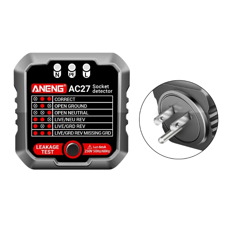 Outlet Tester Advanced Receptacle Tester with Voltage-Display 250V Power Socket Automatic Electric Circuit Polarity- 5
