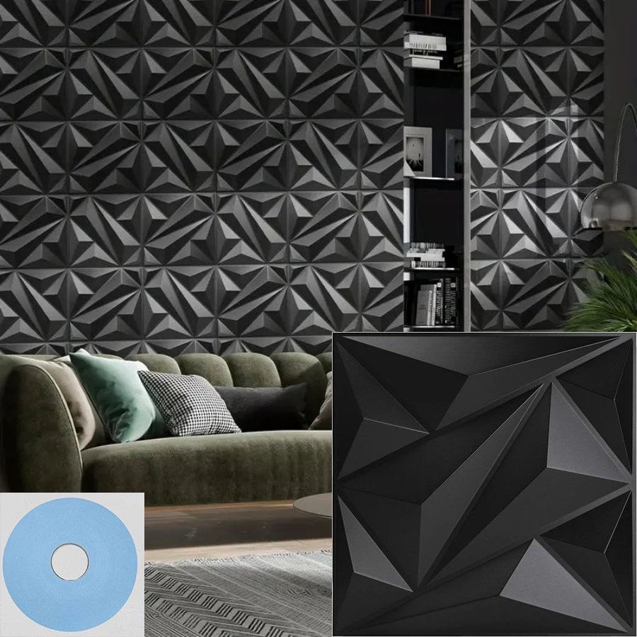 KUUJOJO 3D Wall Panel Diamond for Indoor Wall Decoration for Living Room Lobby Bedroom Hotel Office 30cm x 30cm 3d wallboard