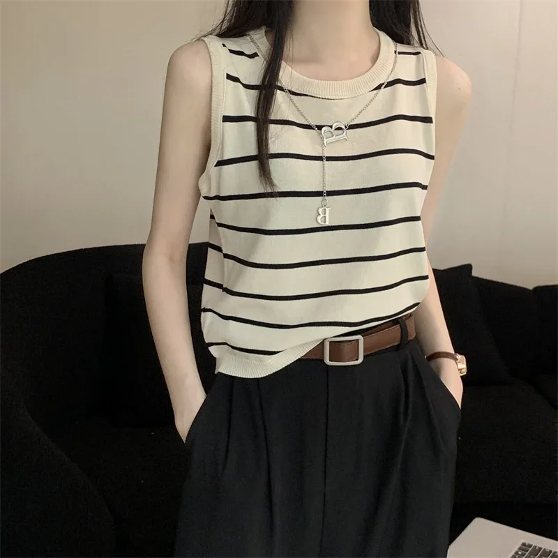 2025 New Striped Stretch Vest Basic Versatile Short Top Women’s Clothing Best Sellers In Women's Clothing