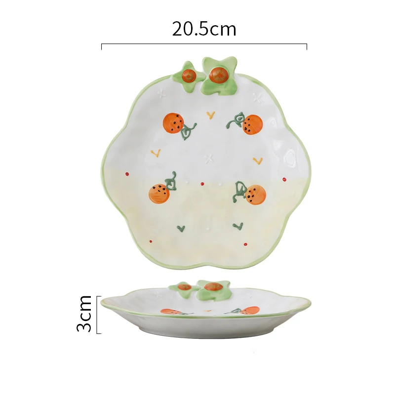 Hand-Drawing Print Floral Shaped Plates Relief Dinner Ceramic Dishes Cute Salad Tableware Pasta Serving Dessert Saucers