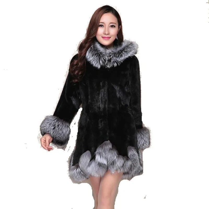 Faux Mink Fur Coat Women White XS-6XL Fox Fur Collar Thick Warmth Light  Luxury Winter Fashion Elegant Big Style Clothes Feminina