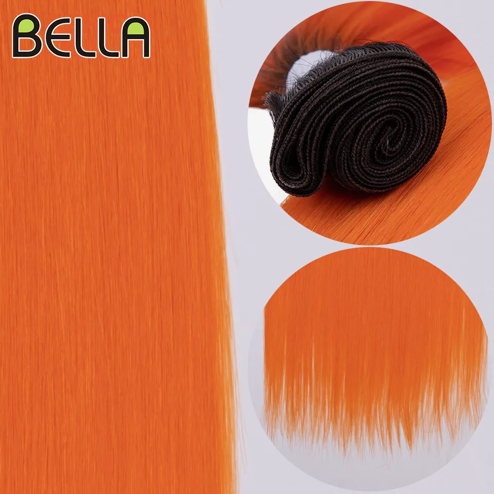 Bella Yaki Straight Hair Bundles hair extensions 36 Inch Synthetic Hair Ombre Orange Weave High Temperature Fiber Ponytail Extensions