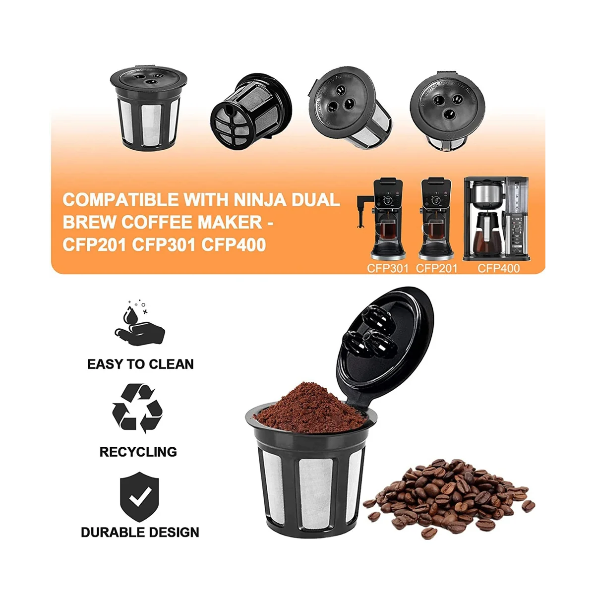 4 Pack K Cup Reusable Pods For Ninja Dual Brew Coffee Maker, Reusable K Pod  Permanent