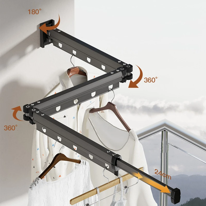 Household Clothing Drying Rack Wall Mount folding Drying Rack Balcony Bedroom Aluminum Alloy Towels Laundry Hanger Space Saver 3