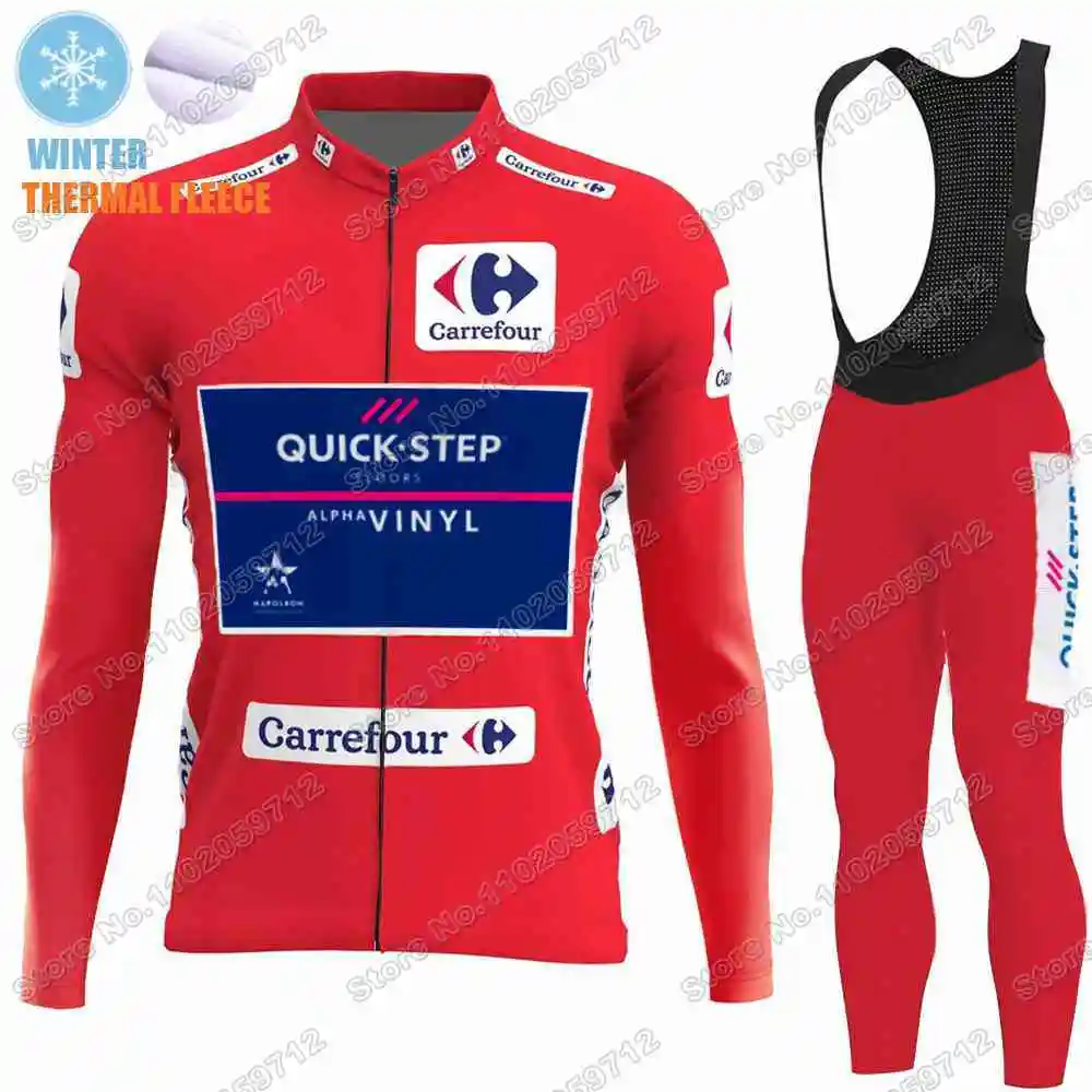 Quick Step Red Cycling Jersey Winter Set Spain Tour Cycling Clothing Men Remco Evenepoel Road Bike jacket Suit MTB Maillot