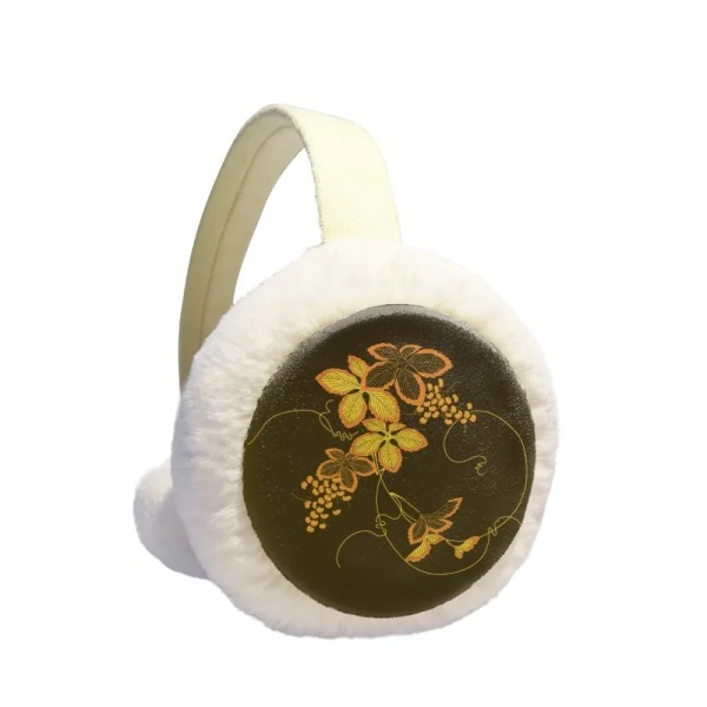 

Painting Japanese Brown Flower Winter Ear Warmer Cable Knit Furry Fleece Earmuff Outdoor