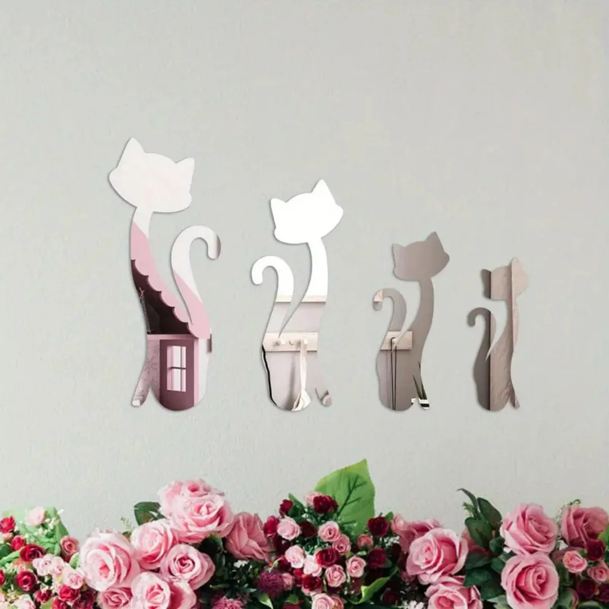 4Pcs cat acrylic sticker home wall decoration accessories cartoon bedroom background 3D mirror wall sticker