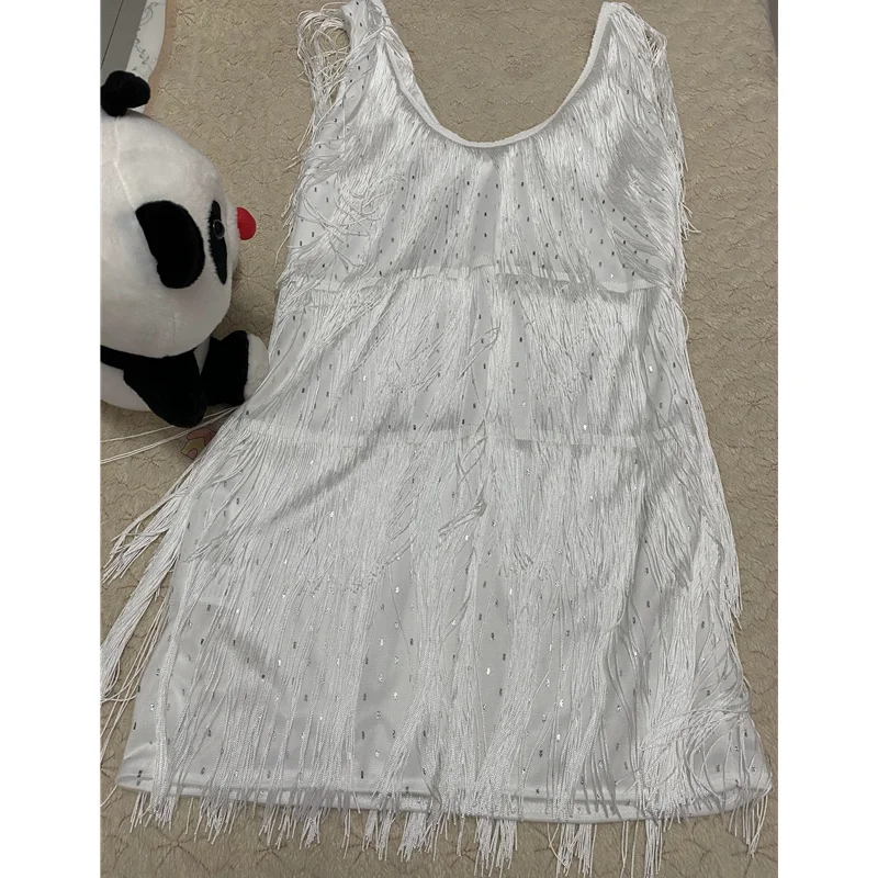 Women Sexy Tassel Dress Sleeveless V Neck Backless Club Night