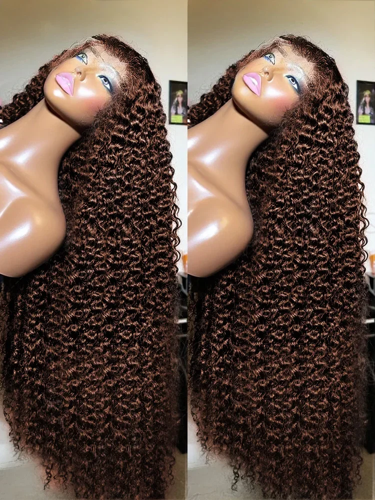 34 30 Inch Chocolate Brown Deep Wave Lace Front Wigs Human Hair #4 Colored 13x4 Hd Curly Lace Frontal Wigs Pre Plucked 2