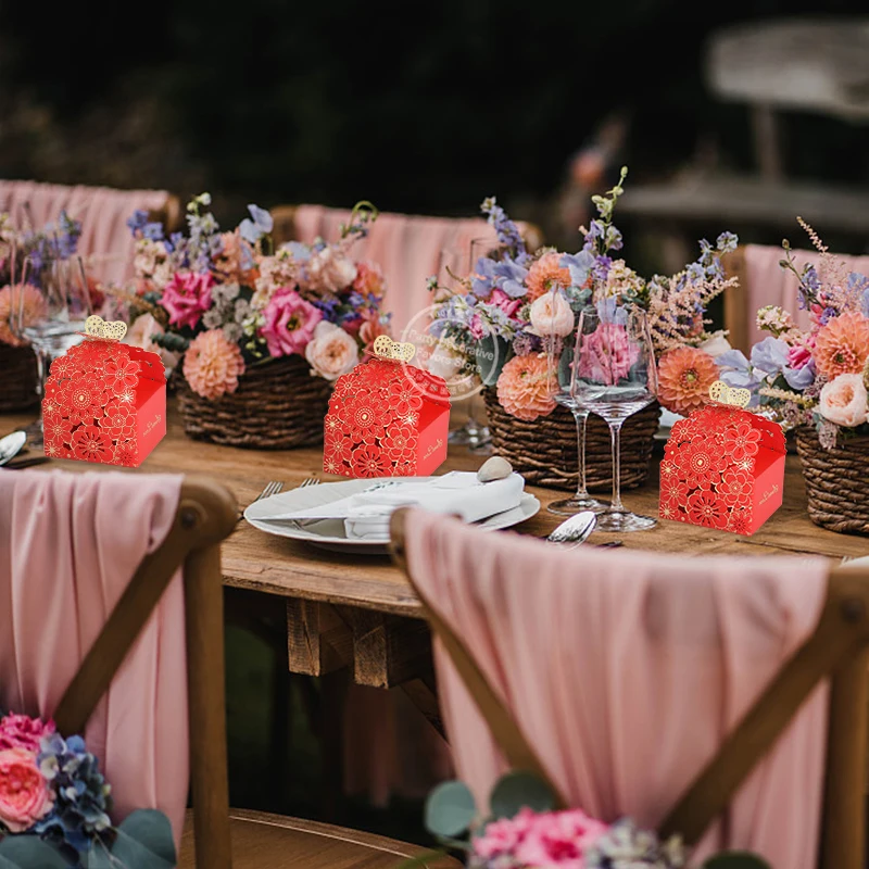 10/20Pcs Pink Butterfly Floral Laser Cut Candy Boxes for Wedding Favors, Birthday Party... - SKU GPB17088 - UGI Packaging