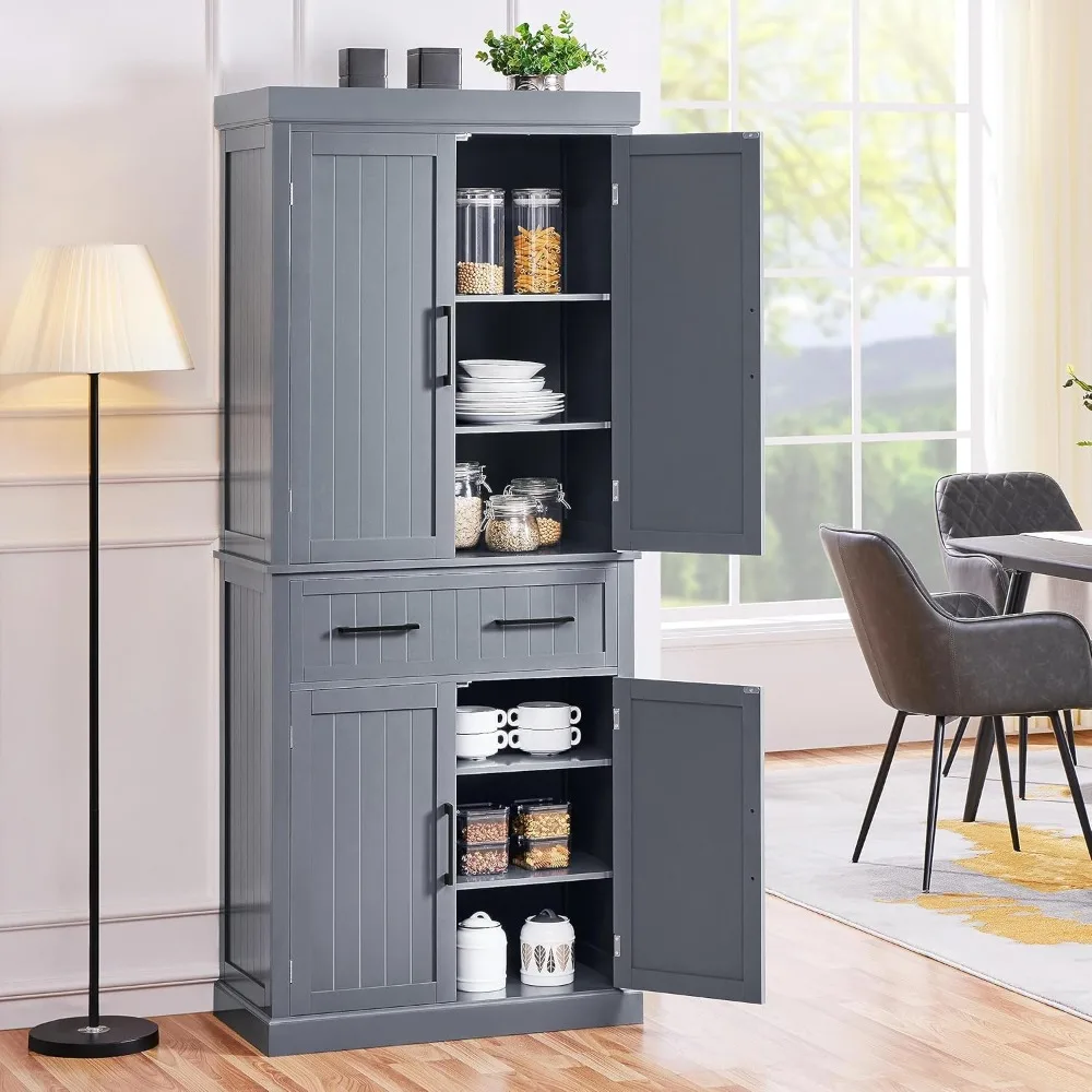Kitchen Pantry Storage Cabinet with Drawer, 72.5" H Cupboard Pantry Cabinets Adjustable Shelves and Barn Doors for Dining Room