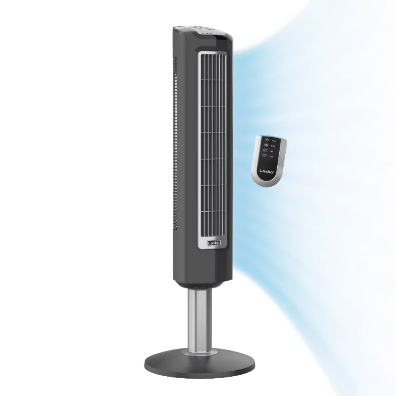 

Lasko 38" Wind Tower 3-Speed Oscillating Tower Fan with Remote and Timer, 2519, Gray portable fan rechargeable fan