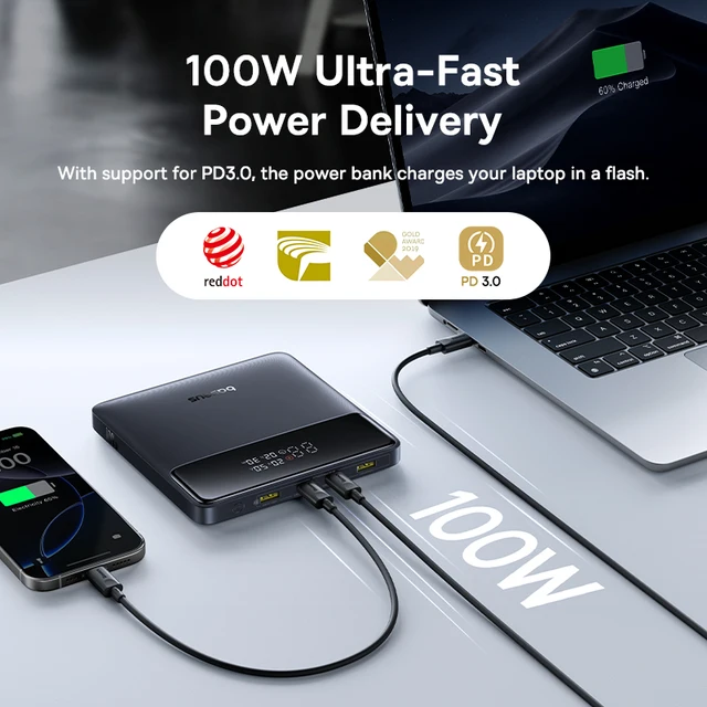 Baseus 100W Power Bank, 20000mAh, PD Fast Charging for Laptops & Phones 3