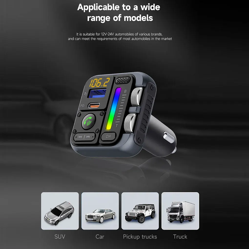 Bluetooth 5.3 FM transmitter car adapter car charger 42W PD30W HIFI sound effect wireless hands-free Call USB MP3 music Player