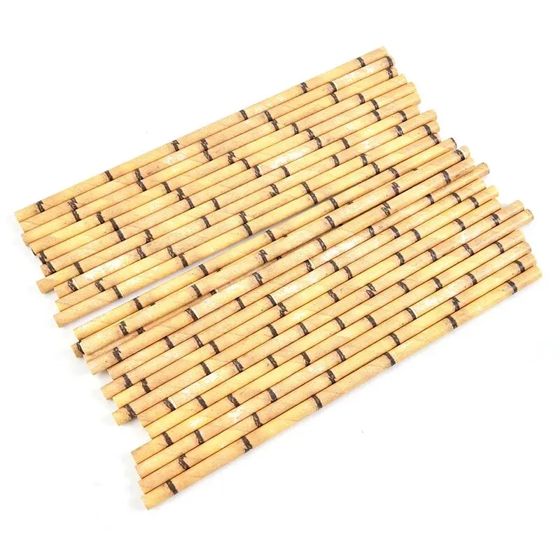 25pcs Paper Straws Bamboo Print Hawaiian Jungle Tropical
