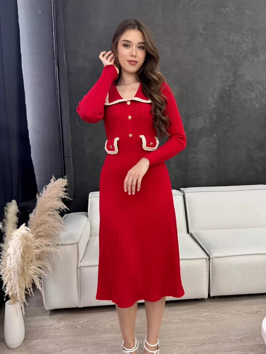 Vestido largo elegante de lujo para mujer, de punto con bolsillos, acanalado, con retazos, de cintura alta, ajustado, para fiesta y otoño.