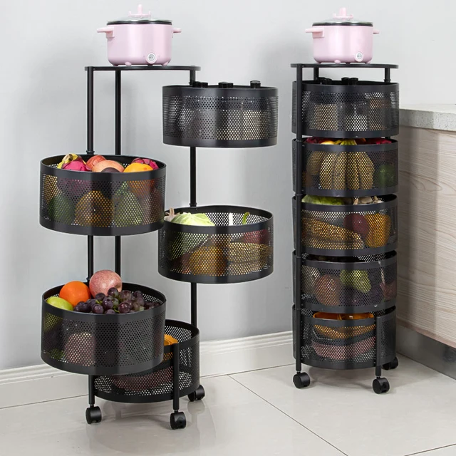 5 Layers Kitchen Rotating Shelf 360 Degree Baskets Fruit Vegetable Storage  Rack Floor Round Shelf With Wheels - Racks & Holders - AliExpress