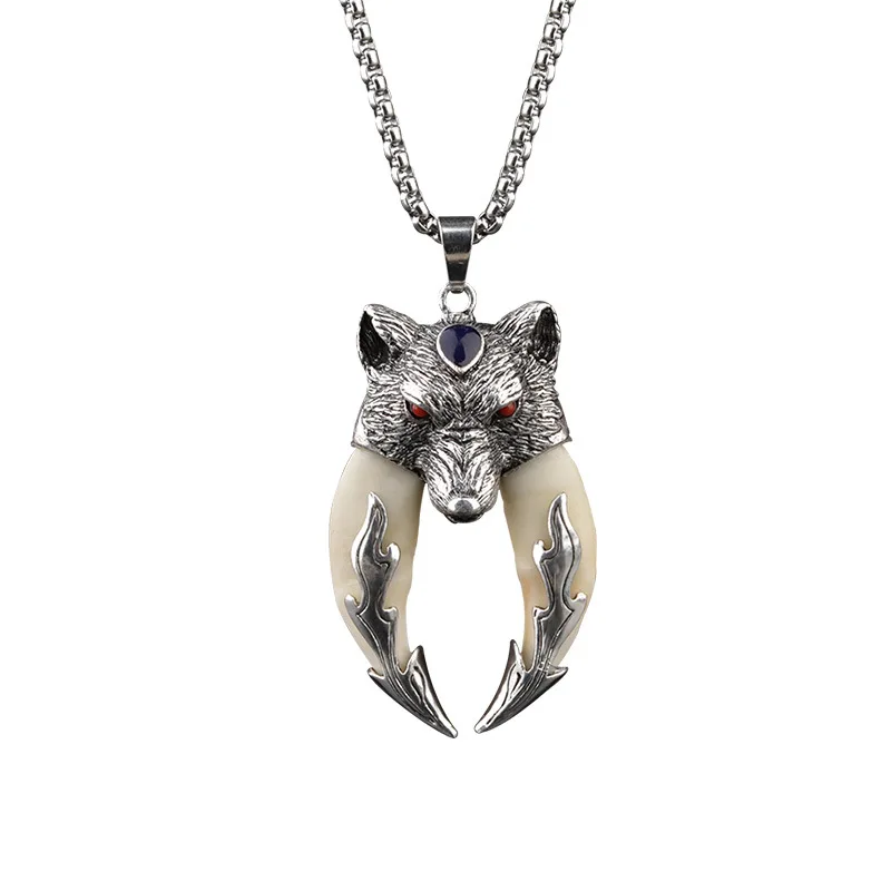 Antique Double Boar Tooth Silver Wolf Protective Talisman Pendant Necklace Gift 5