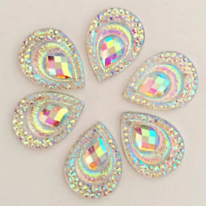 46mm Clear White AB Color water drop Big Flowers Rhinestones Appliques  Flatback Acrylic Stones Sew On
