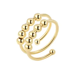 Rose Flower CZ Fidget Spinner Ring - Anti - Stress Rotating Jewelry - Resizable (TJZ119)