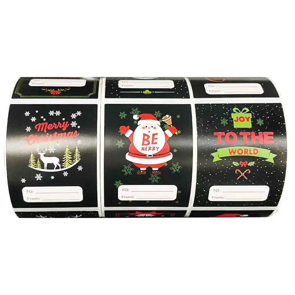 

Hristmas Day Decorative Gift Series Adhesive Stickers 300pcs/roll Rectangle Label for Party Decor Thermal Sticker Roll