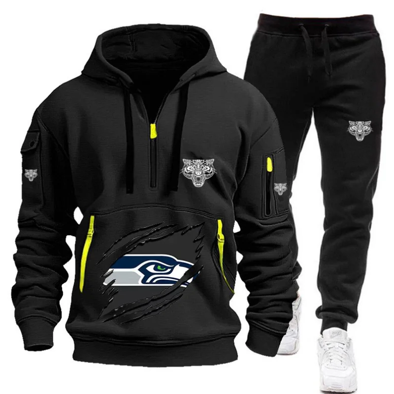 2025 Autumn winter men's youth vitality wind fashion long-sleeved hoodie hooded solid color top suit 2