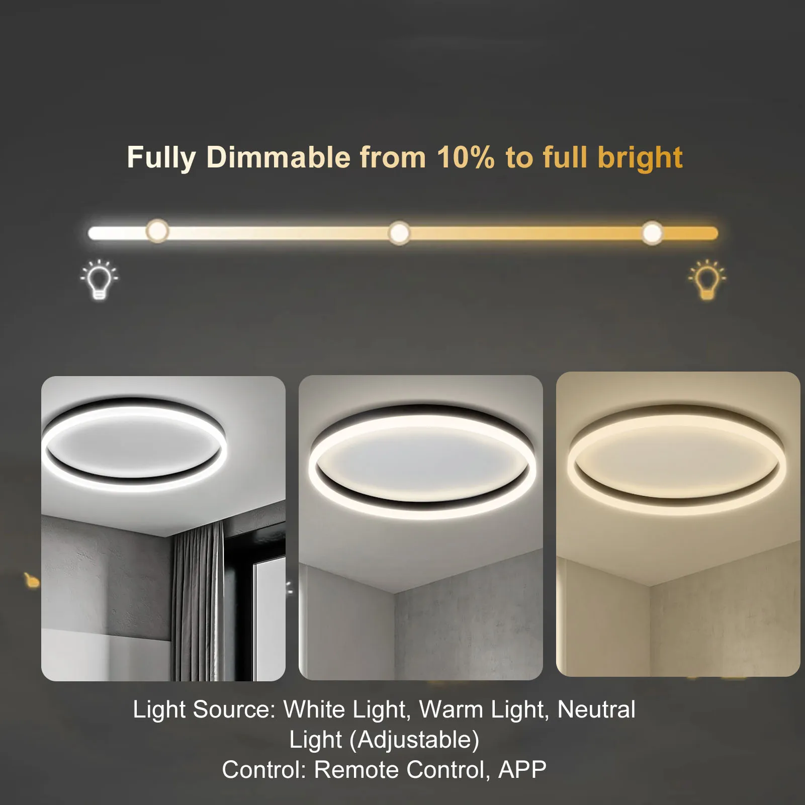 LED Ceiling Light Efficient Saving Eye Care Dimmable Easy Install Flush Mount Ceiling Light Fixture Minimalist for Living Room