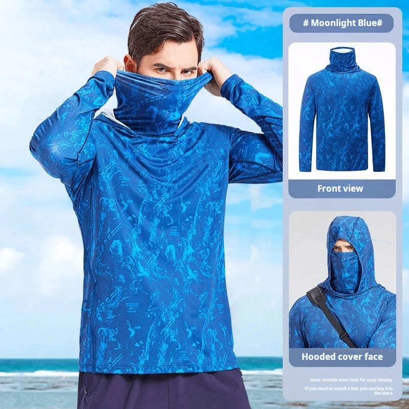Lockerer und lässiger, schnell trocknender Herren-Angelanzug aus Eisseide in Übergröße, sportlicher Outdoor-Sonnenschutzanzug mit Kapuze – Detail 10